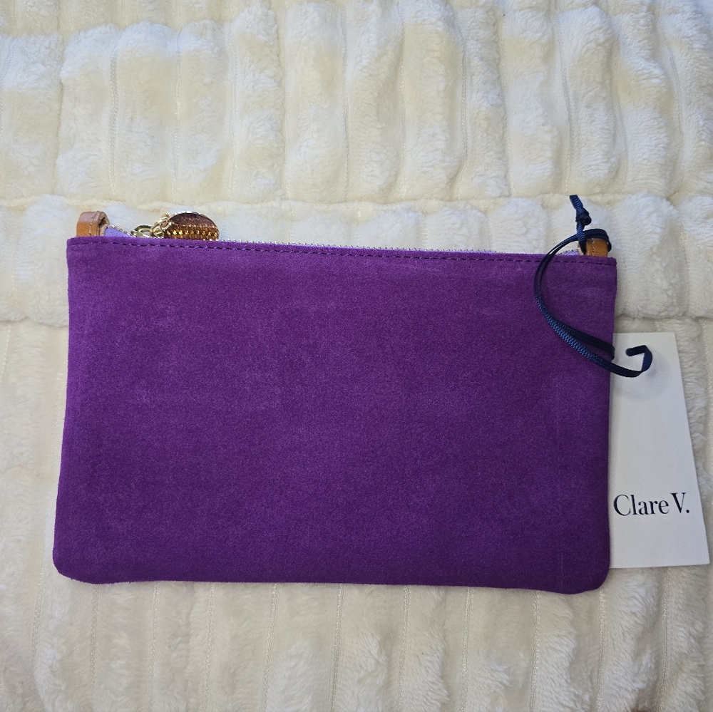 Clare V - Wallet Clutch w/ Tabs in Suede Royal Purple